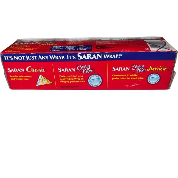 SARAN wrap with cling PLUS JUNIOR 8" WIDE/75 SQ FT ROLL - 1999 -Vintage NEW - Picture 3 of 5